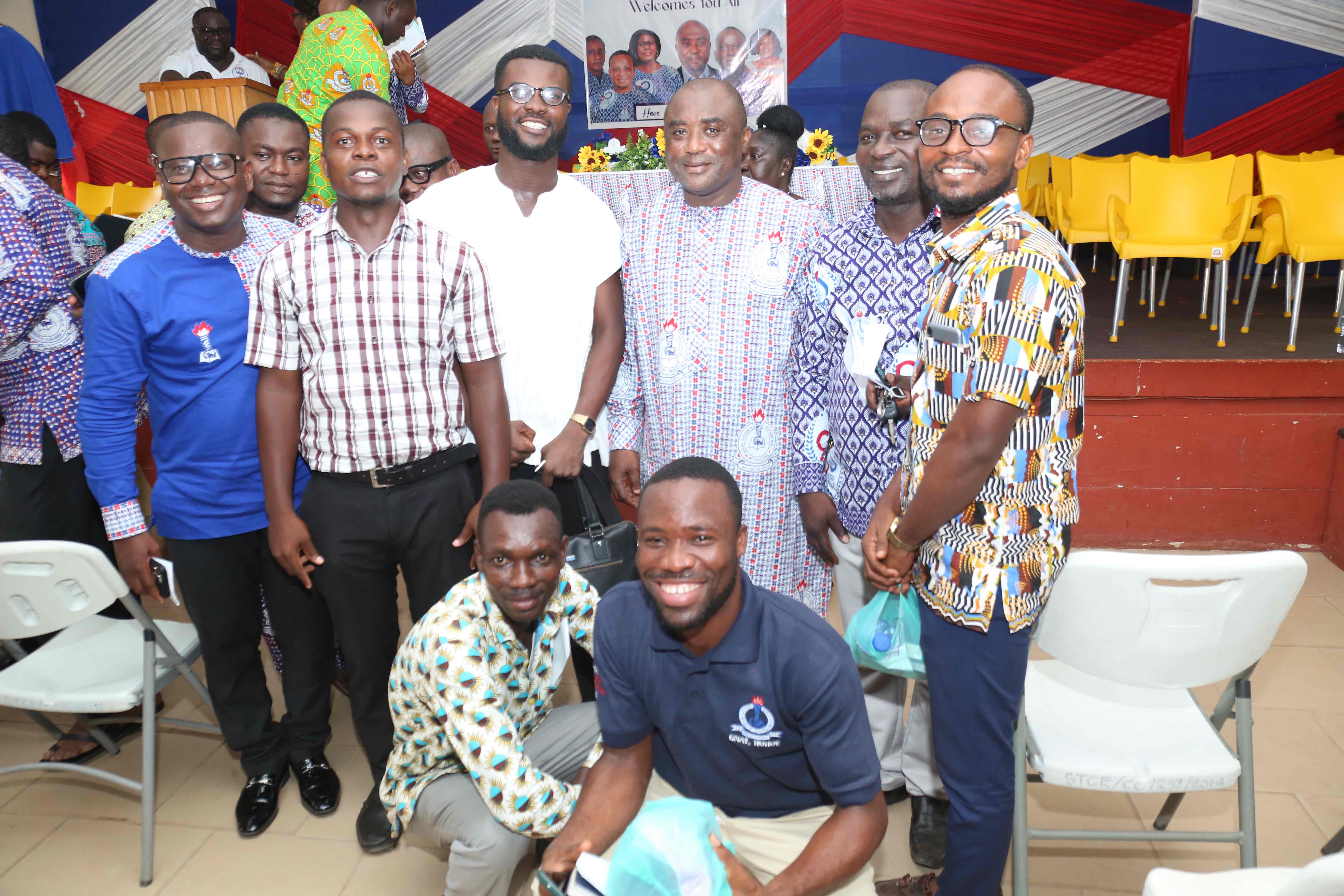 Some teachers posing with the General Secretary and National President at Hohoe